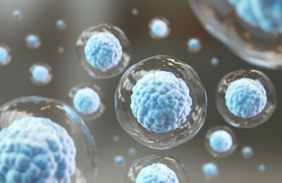 3d rendering of Cellular Therapy and Regeneration, microscope of cell, Embryonic stem cells background.